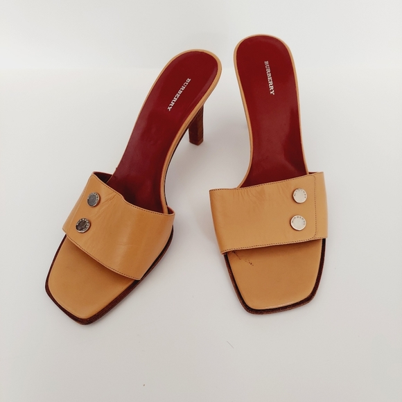 Vintage Burberry Leather Studded Accents Slides - Picture 1 of 15